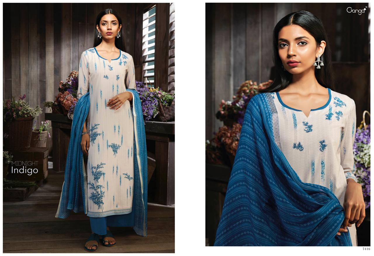 Midnight Indigo By Ganga Fashion 7410 To 7418 Series Suits Beautiful Stylish Fancy Colorful Party Wear & Occasional Wear Superior Cotton Printed Dresses At Wholesale Price