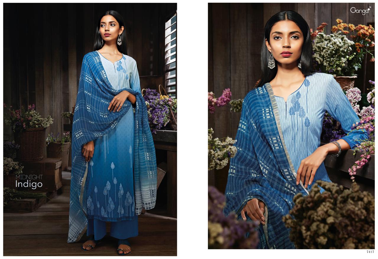 Midnight Indigo By Ganga Fashion 7410 To 7418 Series Suits Beautiful Stylish Fancy Colorful Party Wear & Occasional Wear Superior Cotton Printed Dresses At Wholesale Price