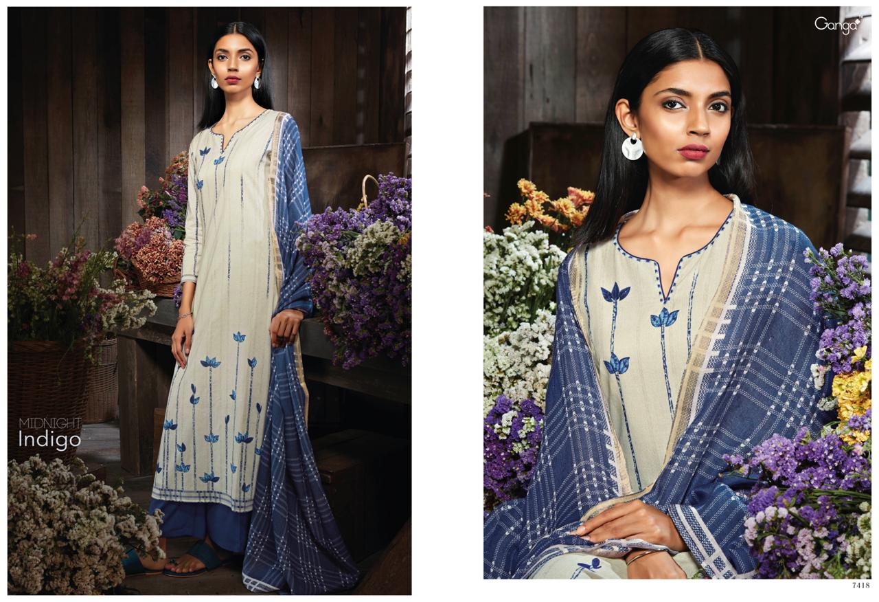 Midnight Indigo By Ganga Fashion 7410 To 7418 Series Suits Beautiful Stylish Fancy Colorful Party Wear & Occasional Wear Superior Cotton Printed Dresses At Wholesale Price