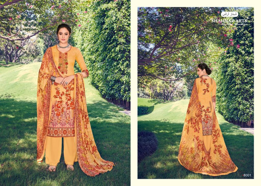 Stock Mihira By Shahnaz Art 8001 To 8008 Series Beautiful Suits Stylish Fancy Colorful Casual Wear & Ethnic Wear & Ready To Wear Pure Cotton Satin Print With Self Embroidery Dresses At Wholesale Price
