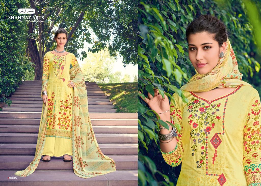 Stock Mihira By Shahnaz Art 8001 To 8008 Series Beautiful Suits Stylish Fancy Colorful Casual Wear & Ethnic Wear & Ready To Wear Pure Cotton Satin Print With Self Embroidery Dresses At Wholesale Price
