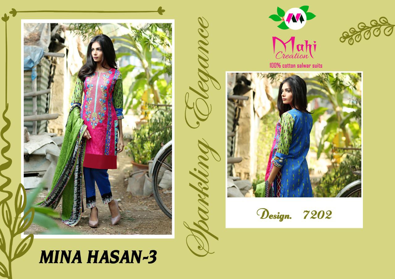 Mina Hasan Vol-3 By Mahi Creation 7201 To 7210 Series Designer Suits Beautiful Stylish Fancy Colorful Party Wear & Ethnic Wear Pure Cotton Printed Dresses At Wholesale Price