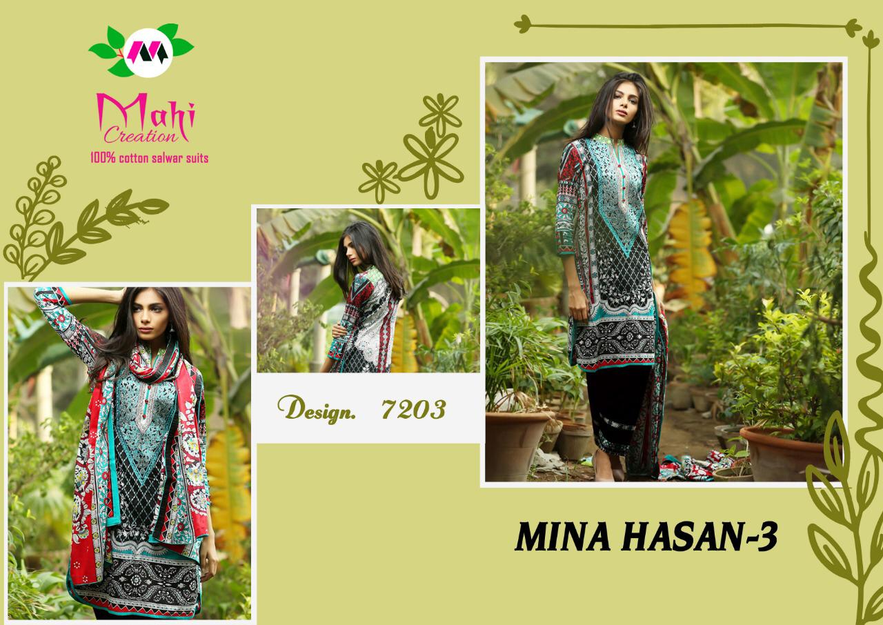 Mina Hasan Vol-3 By Mahi Creation 7201 To 7210 Series Designer Suits Beautiful Stylish Fancy Colorful Party Wear & Ethnic Wear Pure Cotton Printed Dresses At Wholesale Price
