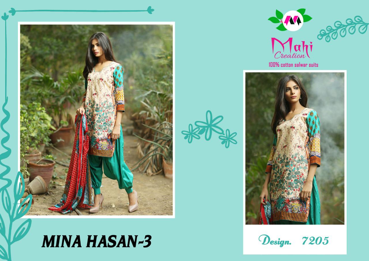 Mina Hasan Vol-3 By Mahi Creation 7201 To 7210 Series Designer Suits Beautiful Stylish Fancy Colorful Party Wear & Ethnic Wear Pure Cotton Printed Dresses At Wholesale Price