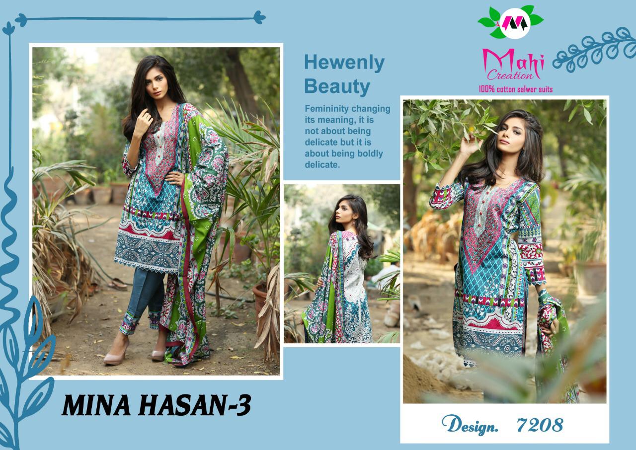 Mina Hasan Vol-3 By Mahi Creation 7201 To 7210 Series Designer Suits Beautiful Stylish Fancy Colorful Party Wear & Ethnic Wear Pure Cotton Printed Dresses At Wholesale Price