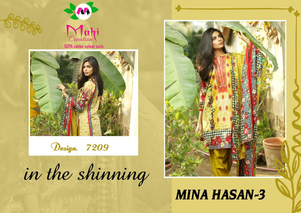 Mina Hasan Vol-3 By Mahi Creation 7201 To 7210 Series Designer Suits Beautiful Stylish Fancy Colorful Party Wear & Ethnic Wear Pure Cotton Printed Dresses At Wholesale Price