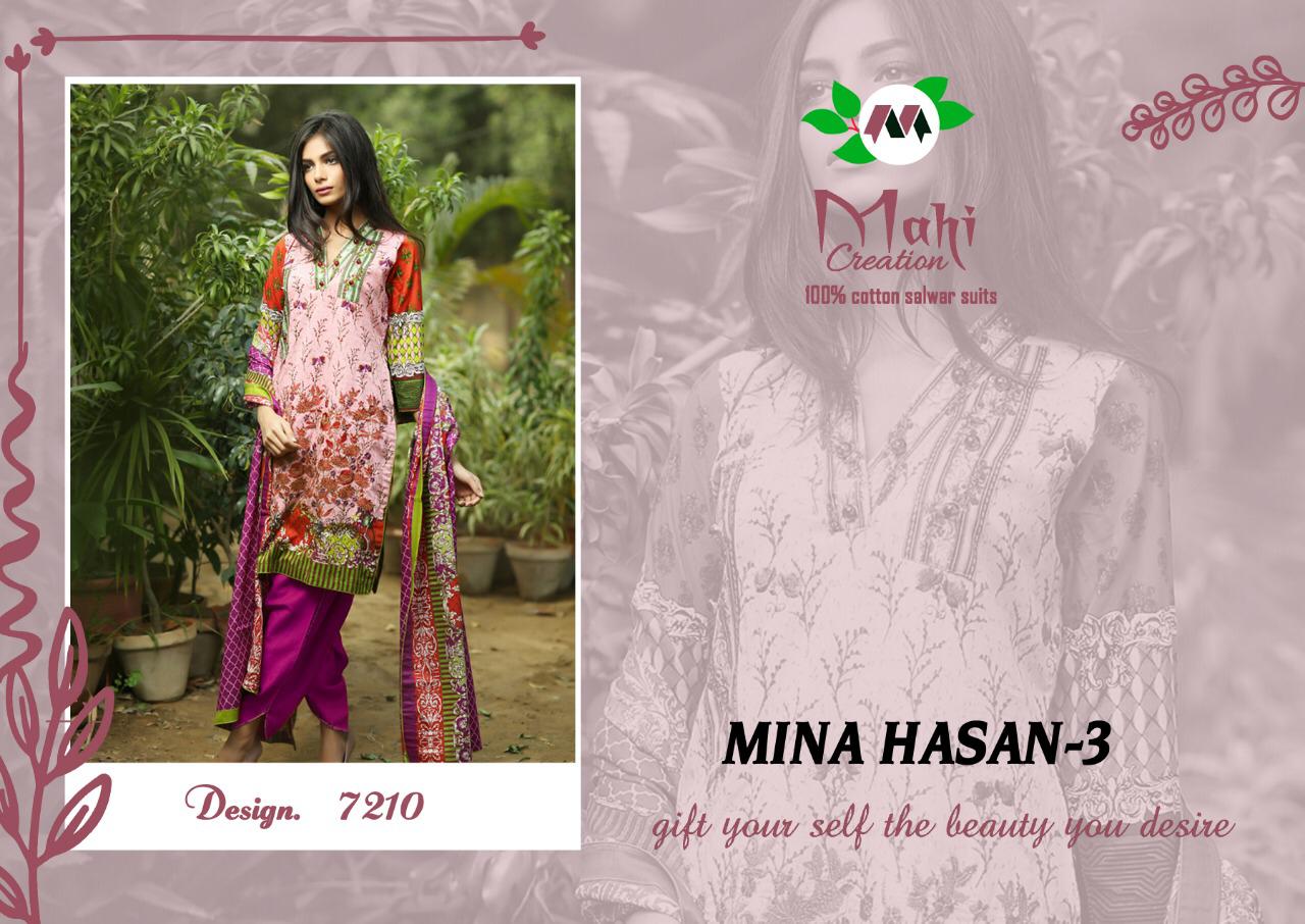 Mina Hasan Vol-3 By Mahi Creation 7201 To 7210 Series Designer Suits Beautiful Stylish Fancy Colorful Party Wear & Ethnic Wear Pure Cotton Printed Dresses At Wholesale Price