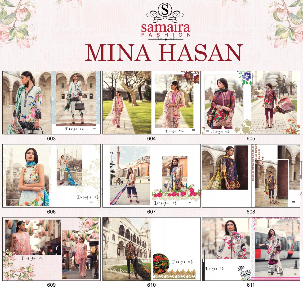 Mina Hasan By Samaira Fashion 603 To 611 Series Designer Pakistani Suits Beautiful Colorful Stylish Fancy Colorful Party Wear & Ethnic Wear Pure Cotton Printed Dresses At Wholesale Price