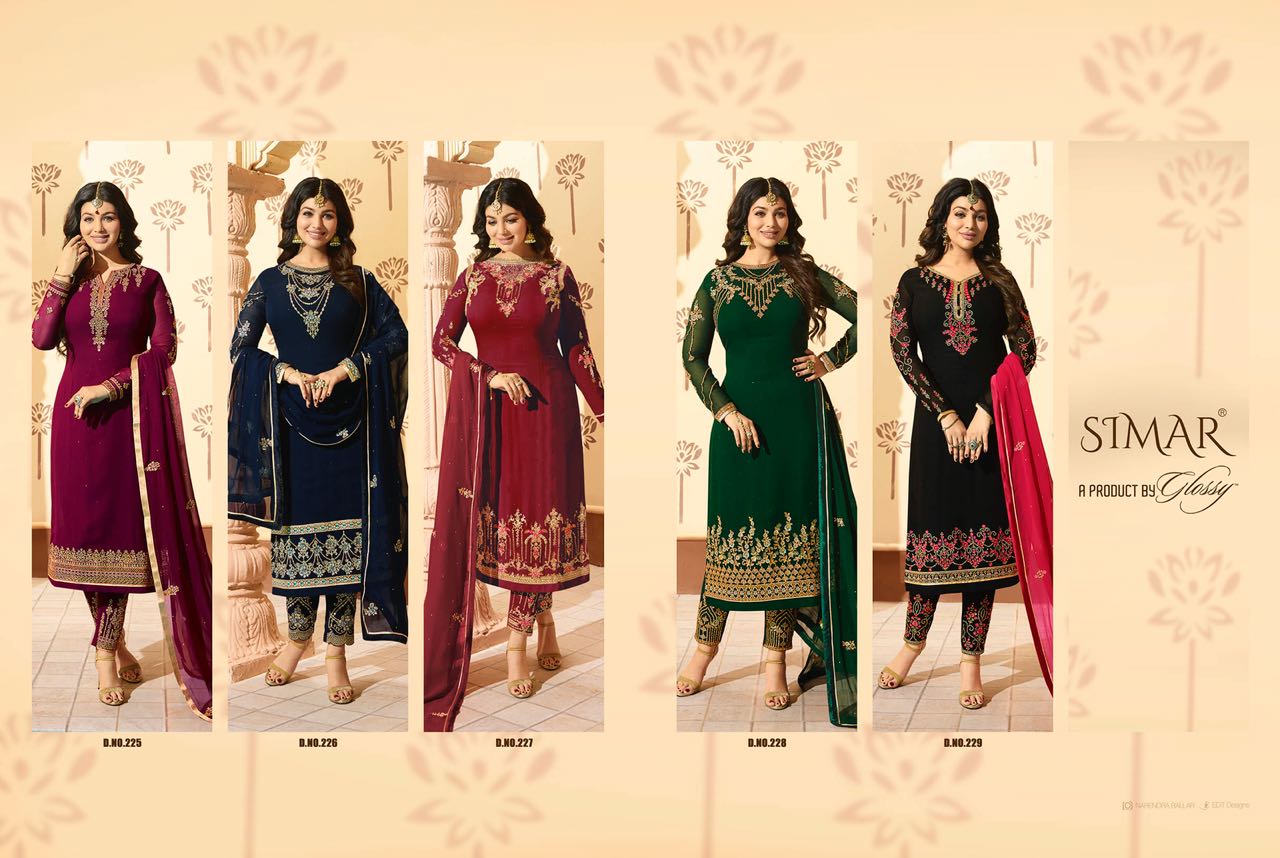 Minaz Vol-2 By Glossy 225 To 229 Series Designer Suits Collection Beautiful Colorful Stylish Fancy Party Wear & Occasional Wear Real Georgette Dresses At Wholesale Price