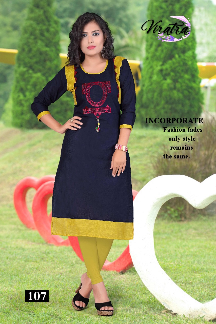 Mintoo By Viratra Tex 101 To 108 Series Stylish Colorful Fancy Beautiful Casual Wear & Ethnic Wear Collection Cotton Slub Embroidered Kurtis At Wholesale Price
