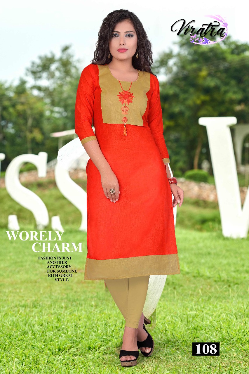 Mintoo By Viratra Tex 101 To 108 Series Stylish Colorful Fancy Beautiful Casual Wear & Ethnic Wear Collection Cotton Slub Embroidered Kurtis At Wholesale Price