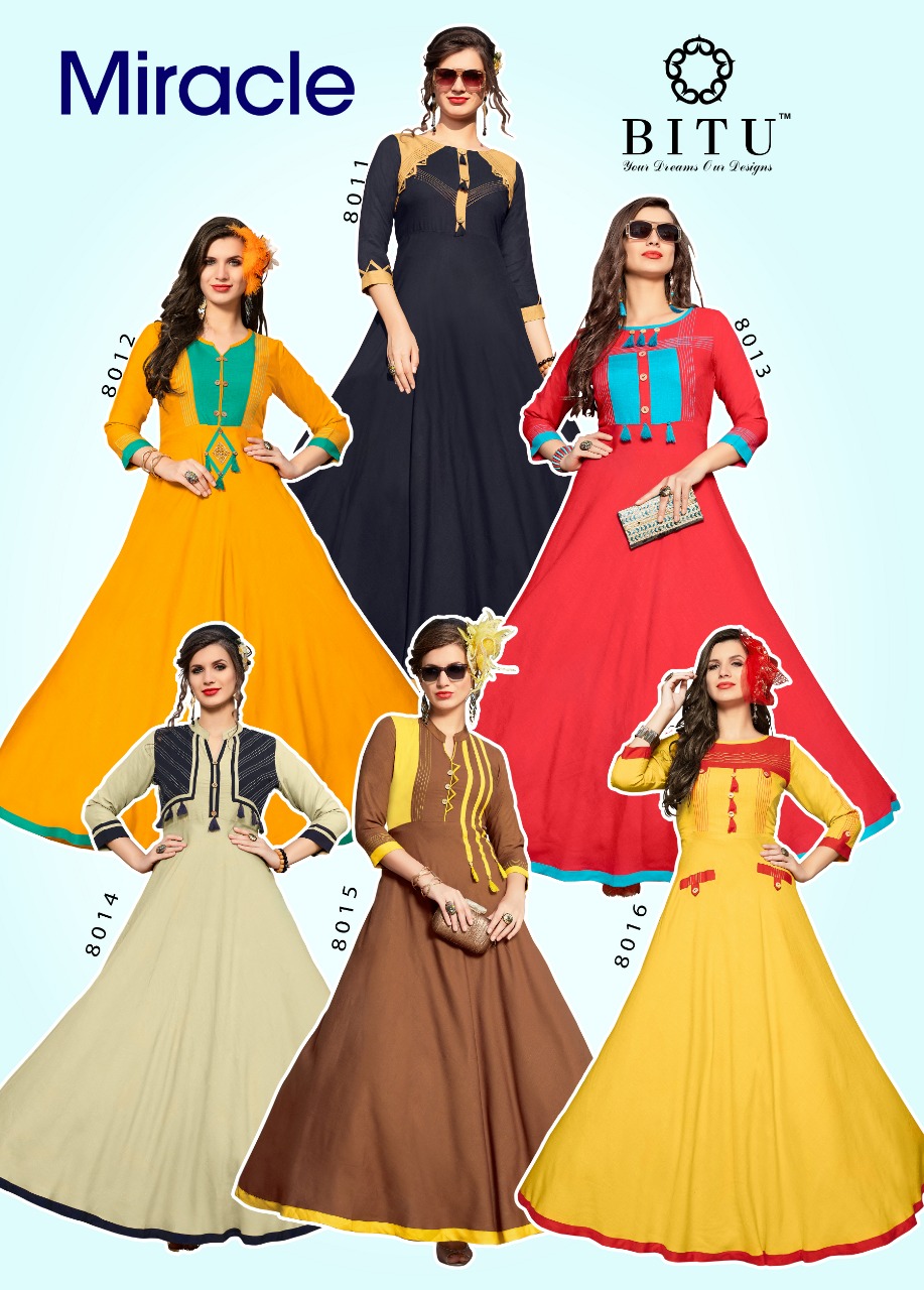 Miracle By Bitu 8011 To 8016 Series Beautiful Stylish Fancy Colorful Casual Wear & Ethnic Wear & Ready To Wear Rayon Slub Printed Kurtis At Wholesale Price