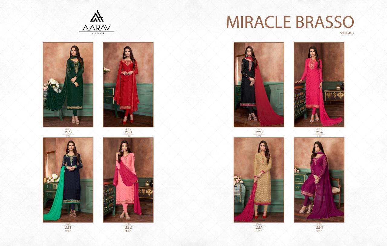 Miracle Brasso Vol-3 By Aarav Trendz 219 To 226 Series Designer Suits Beautiful Stylish Fancy Colorful Party Wear & Occasional Wear Brasso Embroidered Dresses At Wholesale Price