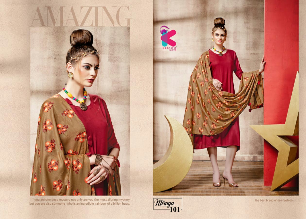 Miraya By Kersom 101 To 108 Series Beautiful Colorful Stylish Fancy Casual Wear & Ethnic Wear & Ready To Wear Rayon Silai Pattern Kurtis At Wholesale Price