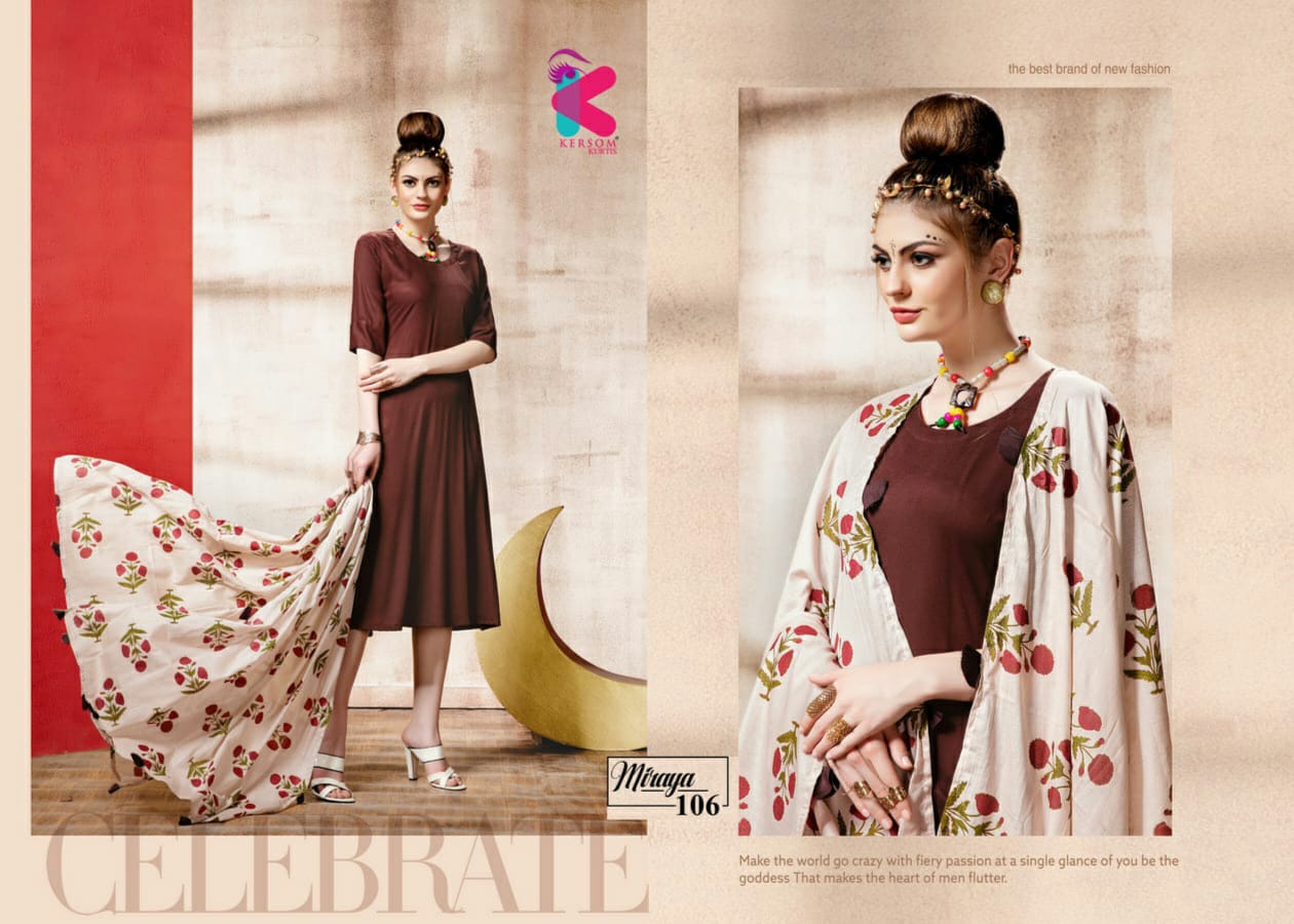 Miraya By Kersom 101 To 108 Series Beautiful Colorful Stylish Fancy Casual Wear & Ethnic Wear & Ready To Wear Rayon Silai Pattern Kurtis At Wholesale Price