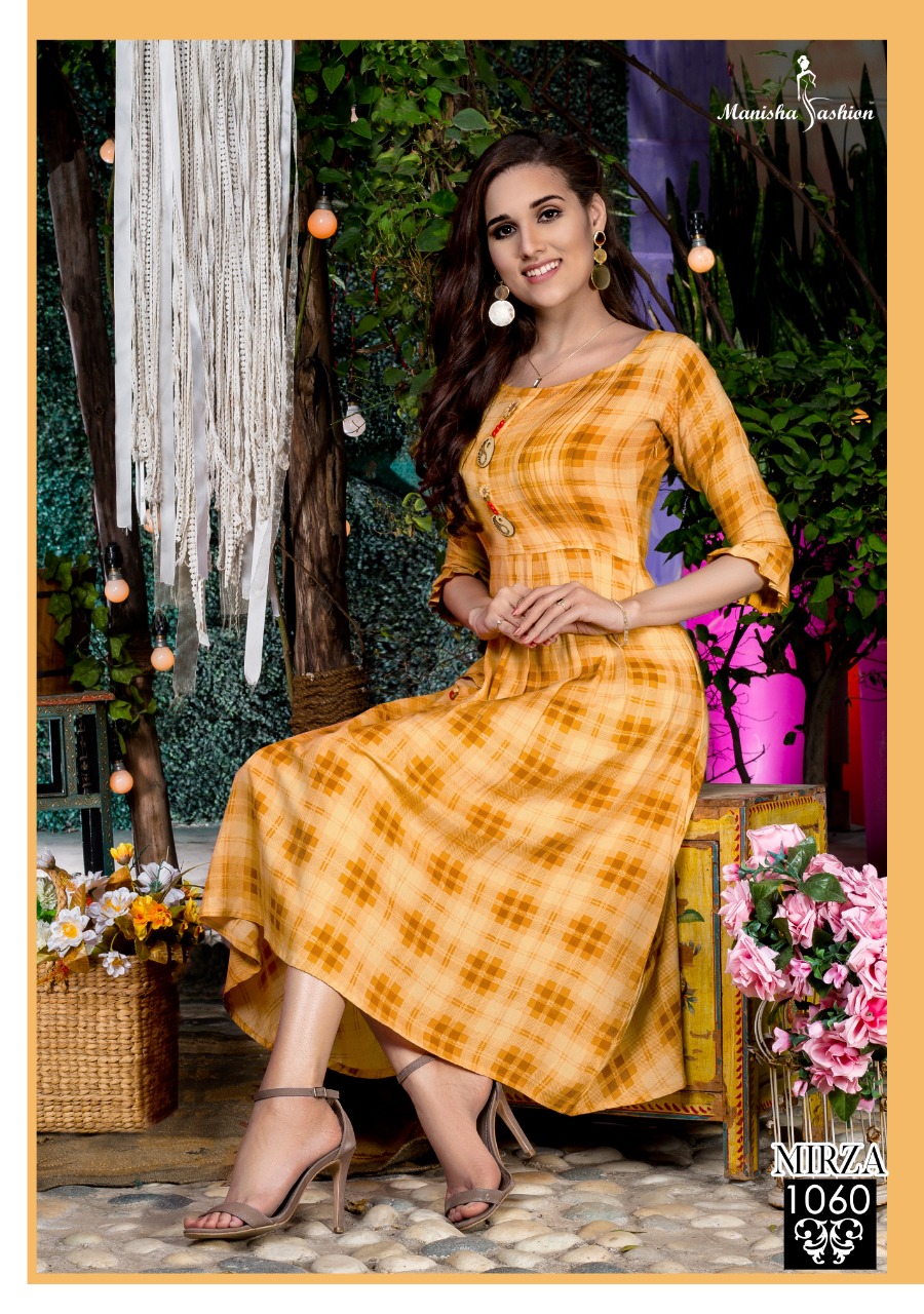 Mirza By Manisha Fashion 1051 To 1060 Series Stylish Fancy Colorful Collection Casual Wear & Ethnic Wear Rayon Slub Kurtis At Wholesale Price