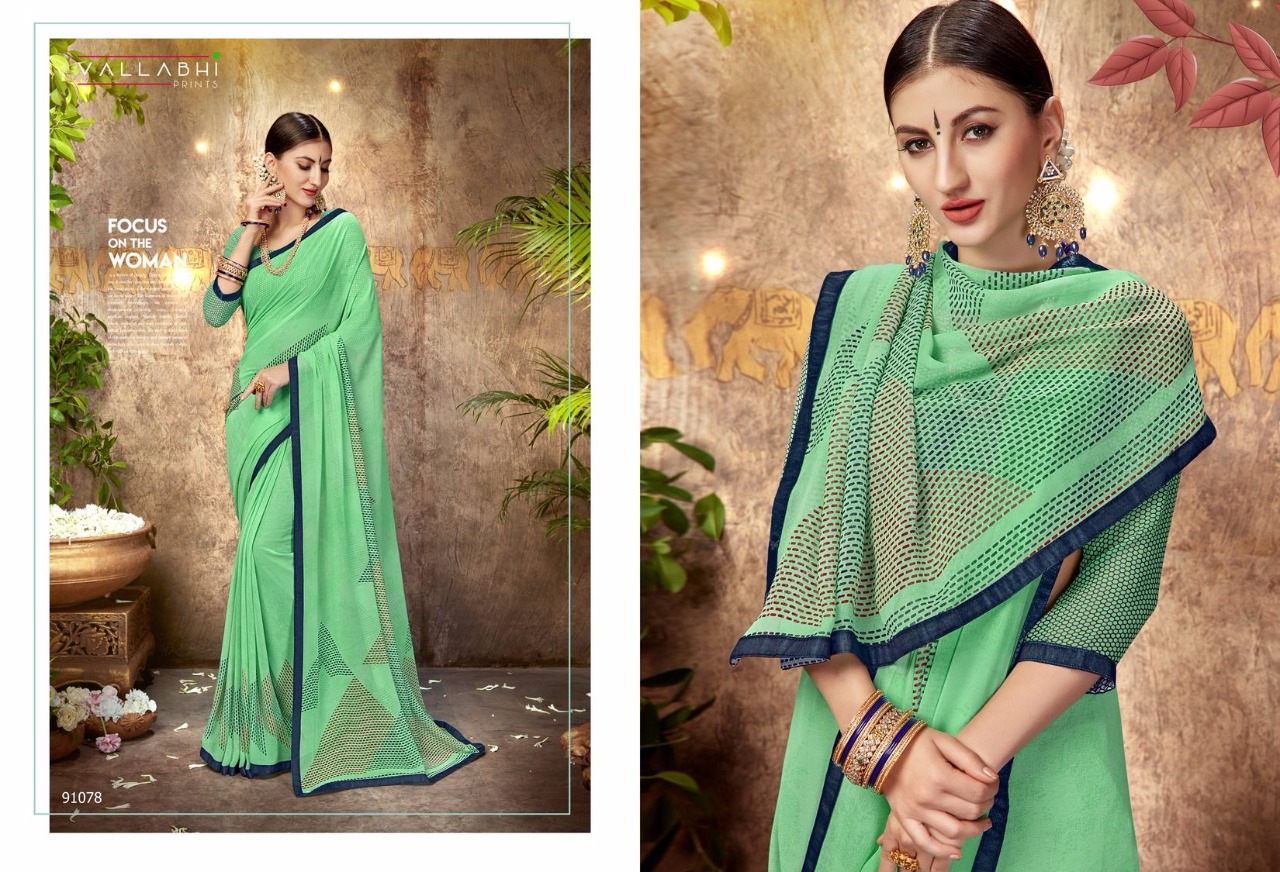 Misha By Vallabhi Prints 91070 To 91081 Series Indian Traditional Wear Collection Beautiful Stylish Fancy Colorful Party Wear & Occasional Wear Georgette Printed Sarees At Wholesale Price
