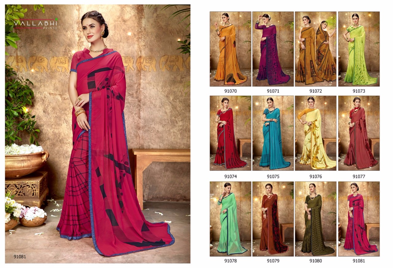 Misha By Vallabhi Prints 91070 To 91081 Series Indian Traditional Wear Collection Beautiful Stylish Fancy Colorful Party Wear & Occasional Wear Georgette Printed Sarees At Wholesale Price