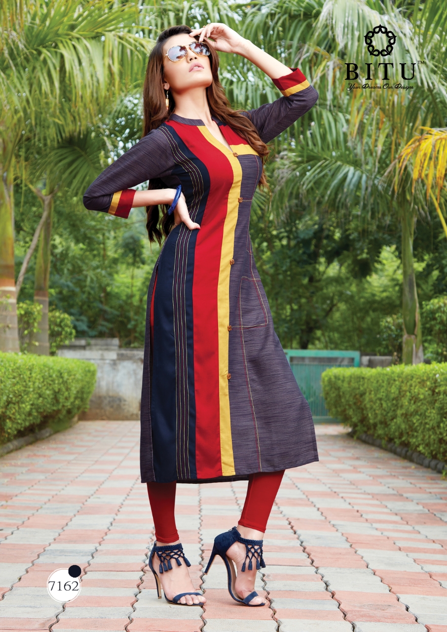 Misri By Bitu 7161 To 7168 Series Beautiful Colorful Stylish Fancy Casual Wear & Ethnic Wear & Ready To Wear Rayon Khadi Kurtis At Wholesale Price