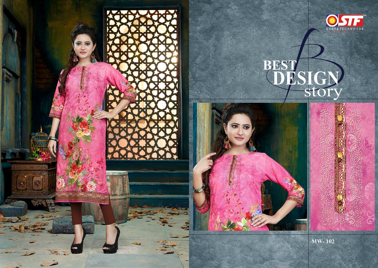 Miss World By Surya Techno Fab 5008 To 5015 Series Designer Wear Collection Beautiful Stylish Fancy Colorful Party Wear & Occasional Wear Muslin Printed Kurtis At Wholesale Price