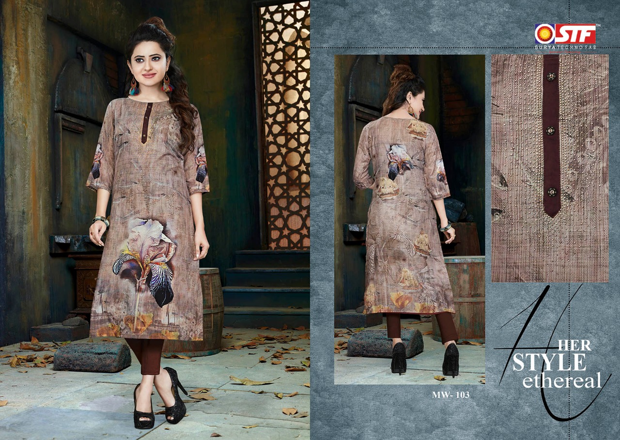 Miss World By Surya Techno Fab 5008 To 5015 Series Designer Wear Collection Beautiful Stylish Fancy Colorful Party Wear & Occasional Wear Muslin Printed Kurtis At Wholesale Price
