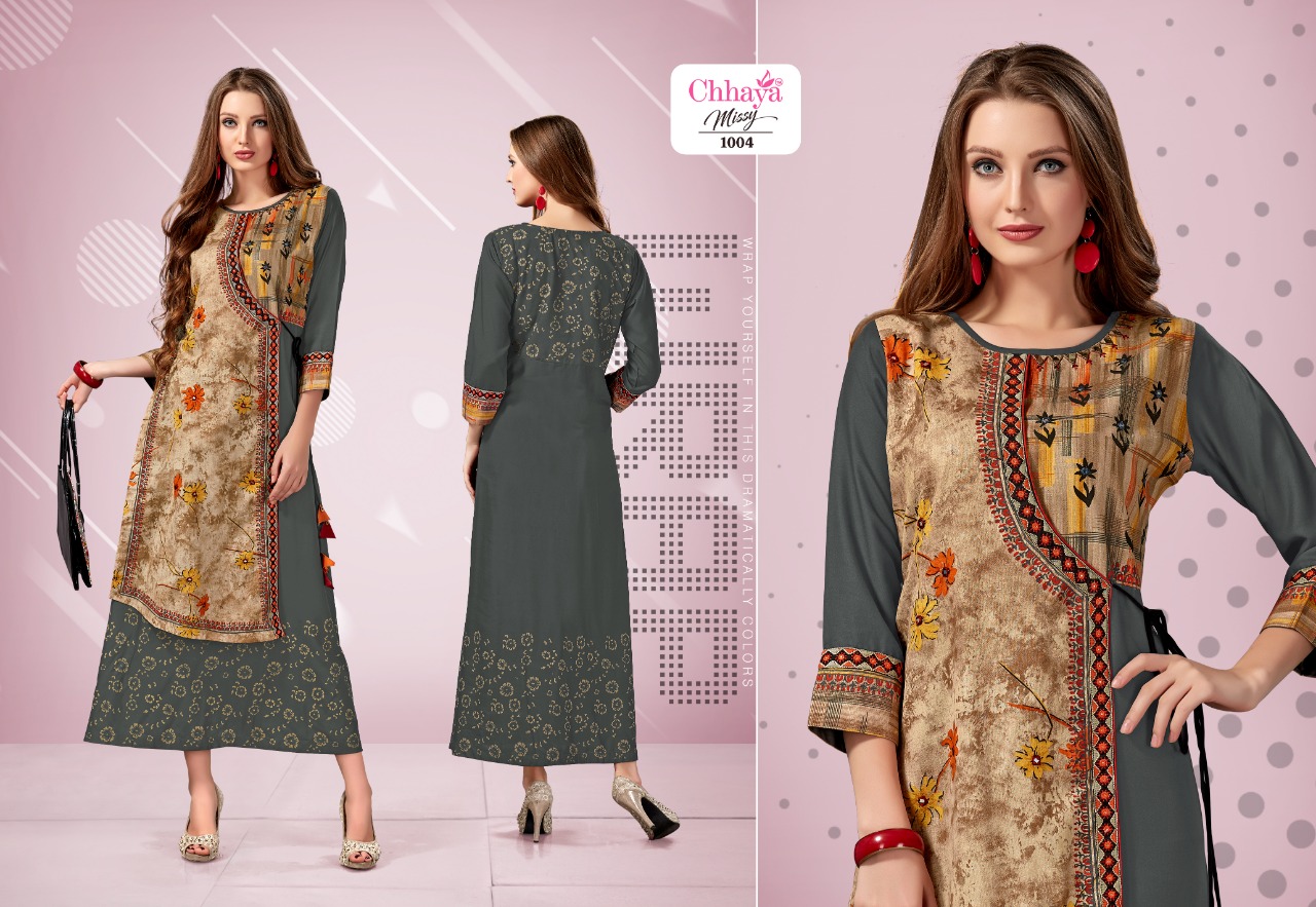 Missy By Chhaya Kurti 1001 To 1007 Series Beautiful Stylish Fancy Colorful Casual Wear & Ethnic Wear & Ready To Wear Heavy Rayon Fabric With Embroidery Kurtis At Wholesale Price