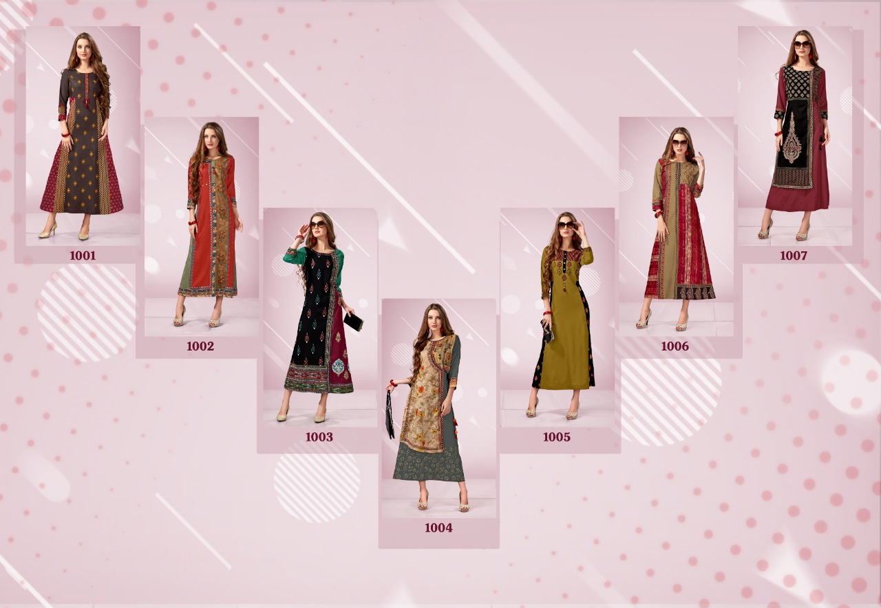 Missy By Chhaya Kurti 1001 To 1007 Series Beautiful Stylish Fancy Colorful Casual Wear & Ethnic Wear & Ready To Wear Heavy Rayon Fabric With Embroidery Kurtis At Wholesale Price