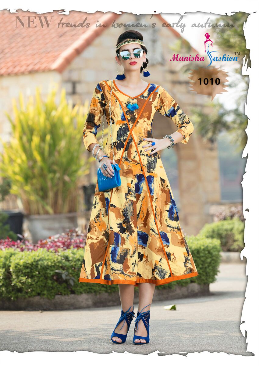 Mitu Vol-1 By Manisha Fashion 1001 To 1010 Series Beautiful Stylish Fancy Colorful Casual Wear & Ethnic Wear American Cotton Printed Kurtis At Wholesale Price