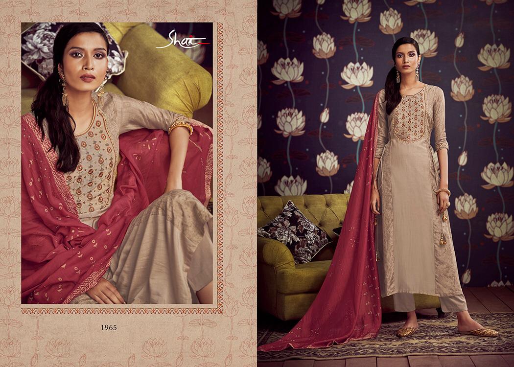 Modesta By Shai 1961 To 1968 Series Beautiful Suits Stylish Colorful Fancy Casual Wear & Ethnic Wear Pure Russian Silk Gold Print With Hand Work Dresses At Wholesale Price