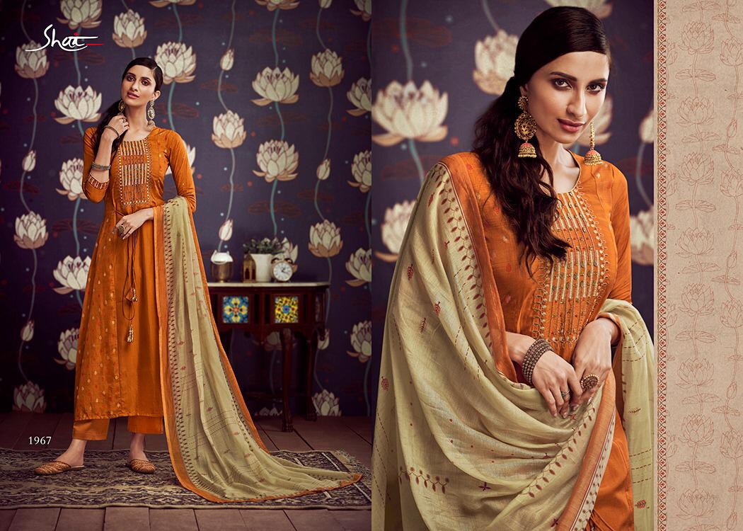 Modesta By Shai 1961 To 1968 Series Beautiful Suits Stylish Colorful Fancy Casual Wear & Ethnic Wear Pure Russian Silk Gold Print With Hand Work Dresses At Wholesale Price