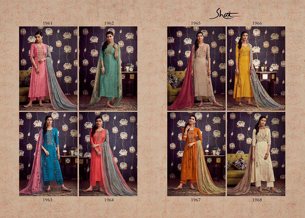 Modesta By Shai 1961 To 1968 Series Beautiful Suits Stylish Colorful Fancy Casual Wear & Ethnic Wear Pure Russian Silk Gold Print With Hand Work Dresses At Wholesale Price