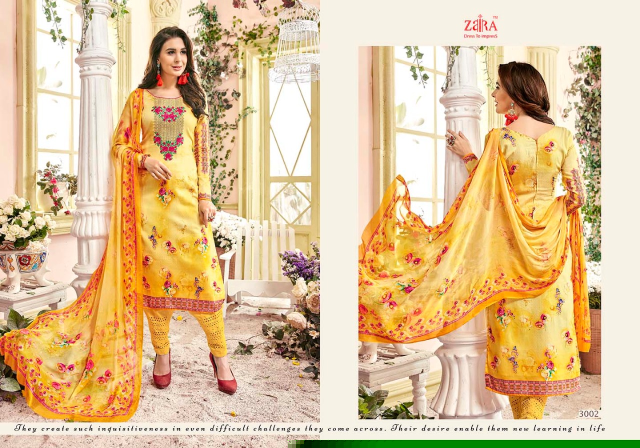 Mohabbatein By Zaira 3001 To 3008 Series Beautiful Stylish Fancy Colorful Casual Wear & Ethnic Wear Collection Pure Cotton Satin Embroidered Dresses At Wholesale Price