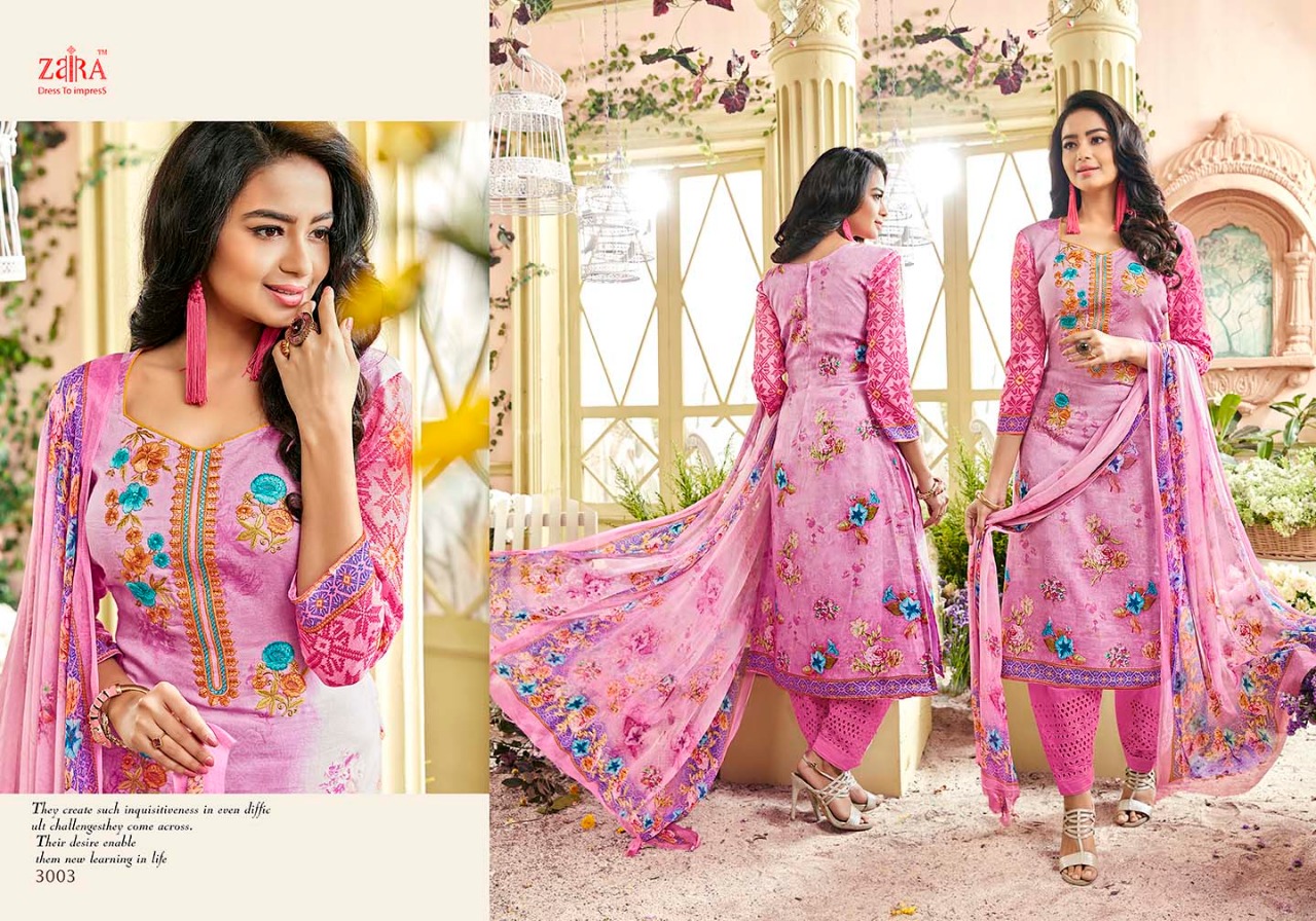 Mohabbatein By Zaira 3001 To 3008 Series Beautiful Stylish Fancy Colorful Casual Wear & Ethnic Wear Collection Pure Cotton Satin Embroidered Dresses At Wholesale Price