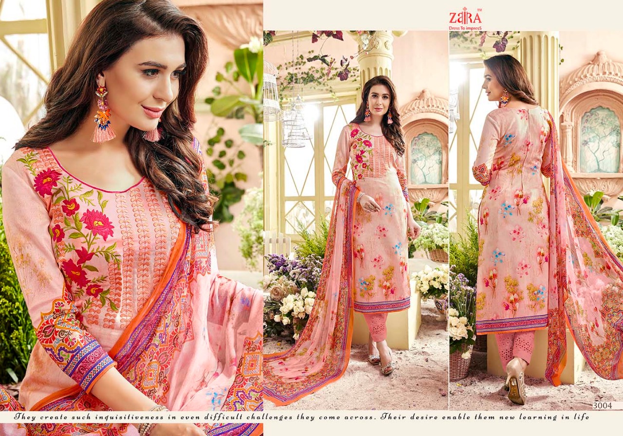 Mohabbatein By Zaira 3001 To 3008 Series Beautiful Stylish Fancy Colorful Casual Wear & Ethnic Wear Collection Pure Cotton Satin Embroidered Dresses At Wholesale Price