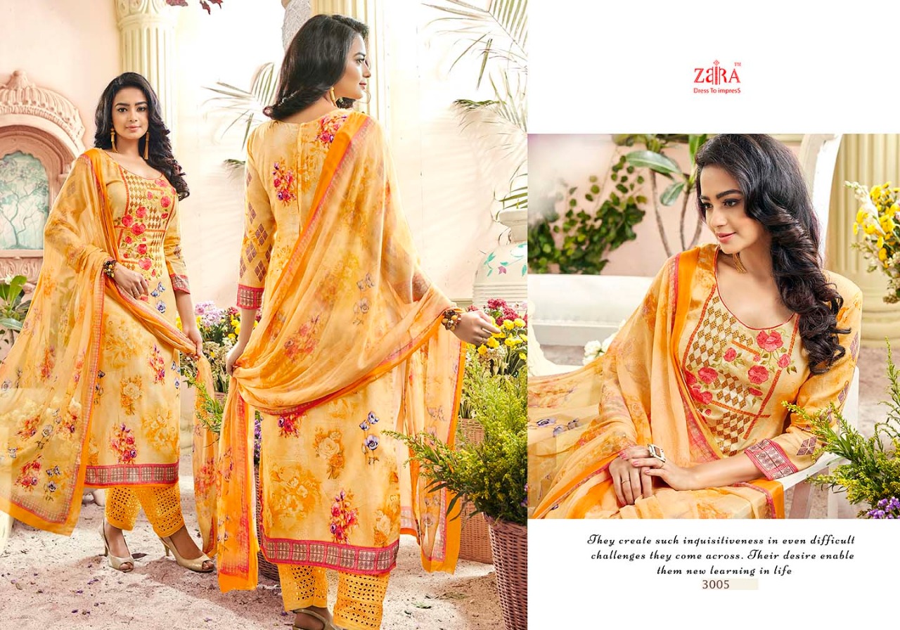 Mohabbatein By Zaira 3001 To 3008 Series Beautiful Stylish Fancy Colorful Casual Wear & Ethnic Wear Collection Pure Cotton Satin Embroidered Dresses At Wholesale Price
