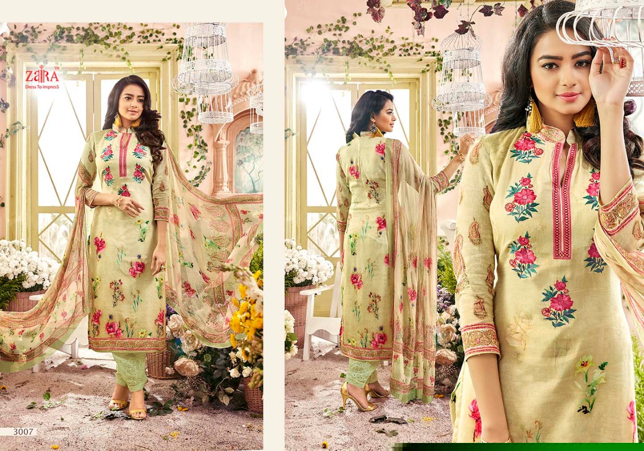 Mohabbatein By Zaira 3001 To 3008 Series Beautiful Stylish Fancy Colorful Casual Wear & Ethnic Wear Collection Pure Cotton Satin Embroidered Dresses At Wholesale Price