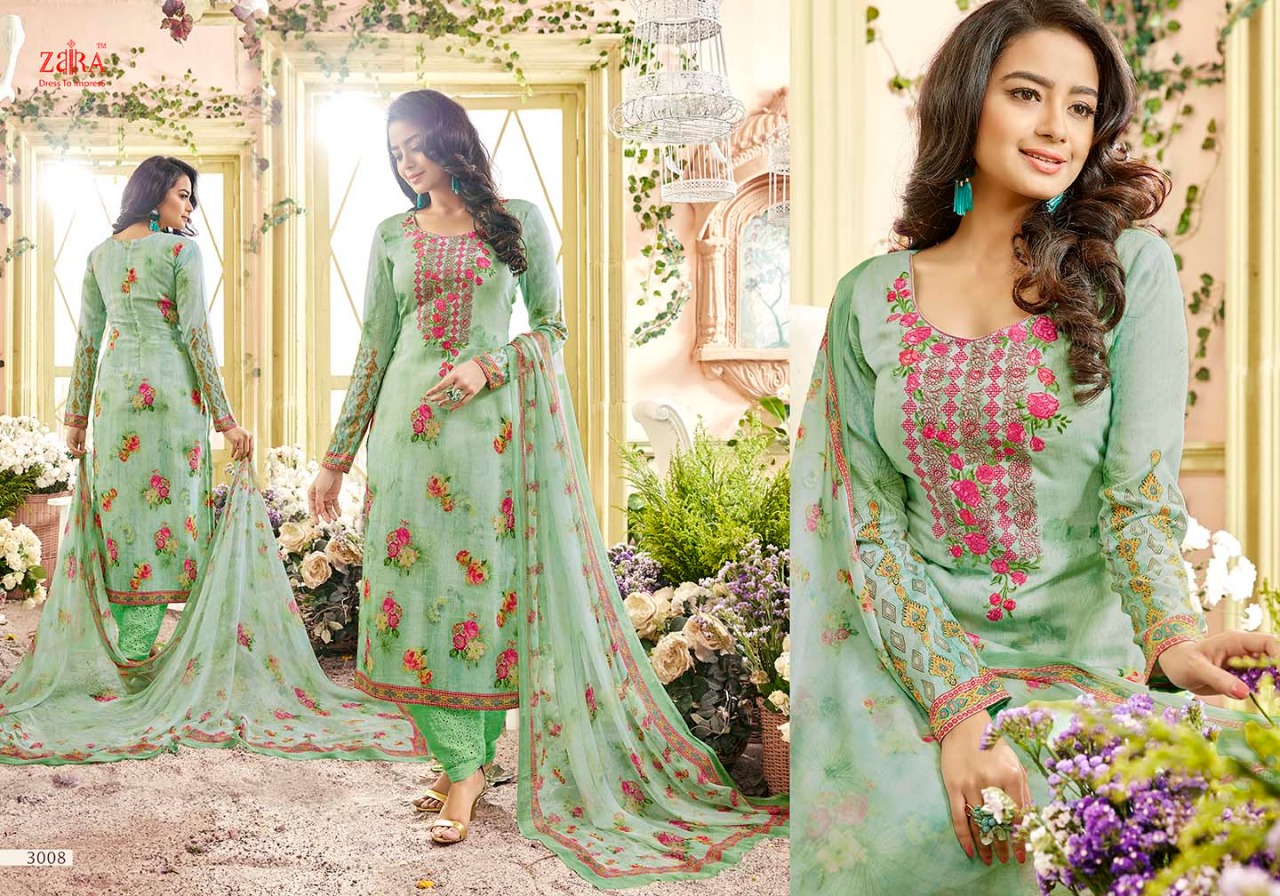 Mohabbatein By Zaira 3001 To 3008 Series Beautiful Stylish Fancy Colorful Casual Wear & Ethnic Wear Collection Pure Cotton Satin Embroidered Dresses At Wholesale Price