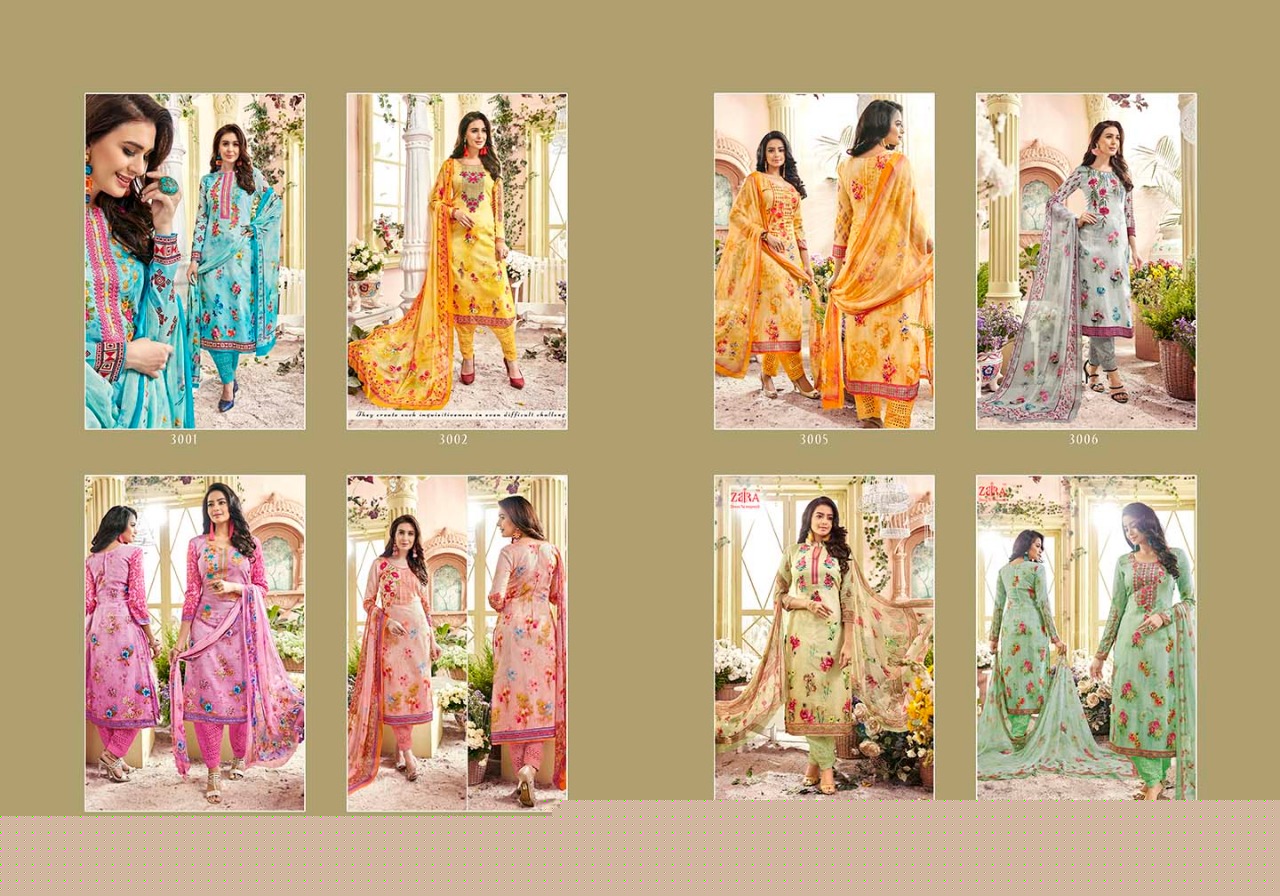 Mohabbatein By Zaira 3001 To 3008 Series Beautiful Stylish Fancy Colorful Casual Wear & Ethnic Wear Collection Pure Cotton Satin Embroidered Dresses At Wholesale Price