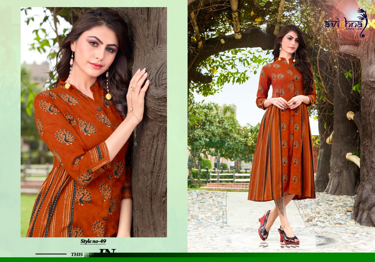 Moment By Avighna Creation 48 To 55 Series Beautiful Colorful Stylish Fancy Casual Wear & Ethnic Wear & Ready To Wear Rayon Printed Kurtis At Wholesale Price