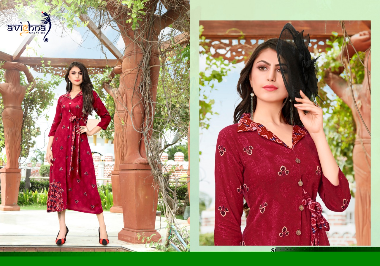 Moment By Avighna Creation 48 To 55 Series Beautiful Colorful Stylish Fancy Casual Wear & Ethnic Wear & Ready To Wear Rayon Printed Kurtis At Wholesale Price
