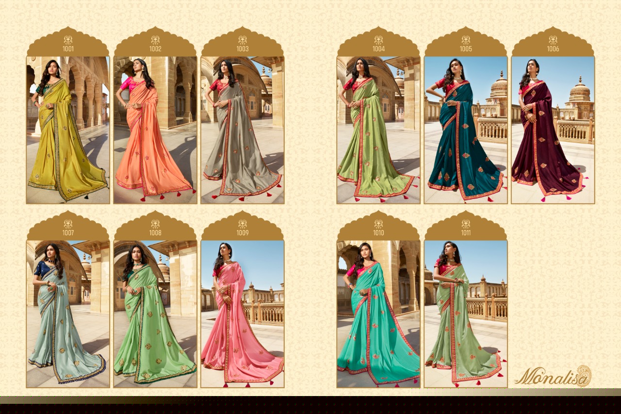 Monalisa 1001 Series By Monalisa 1001 To 1011 Series Designer Wedding Collection Beautiful Stylish Fancy Colorful Party Wear & Occasional Wear Fancy Sarees At Wholesale Price