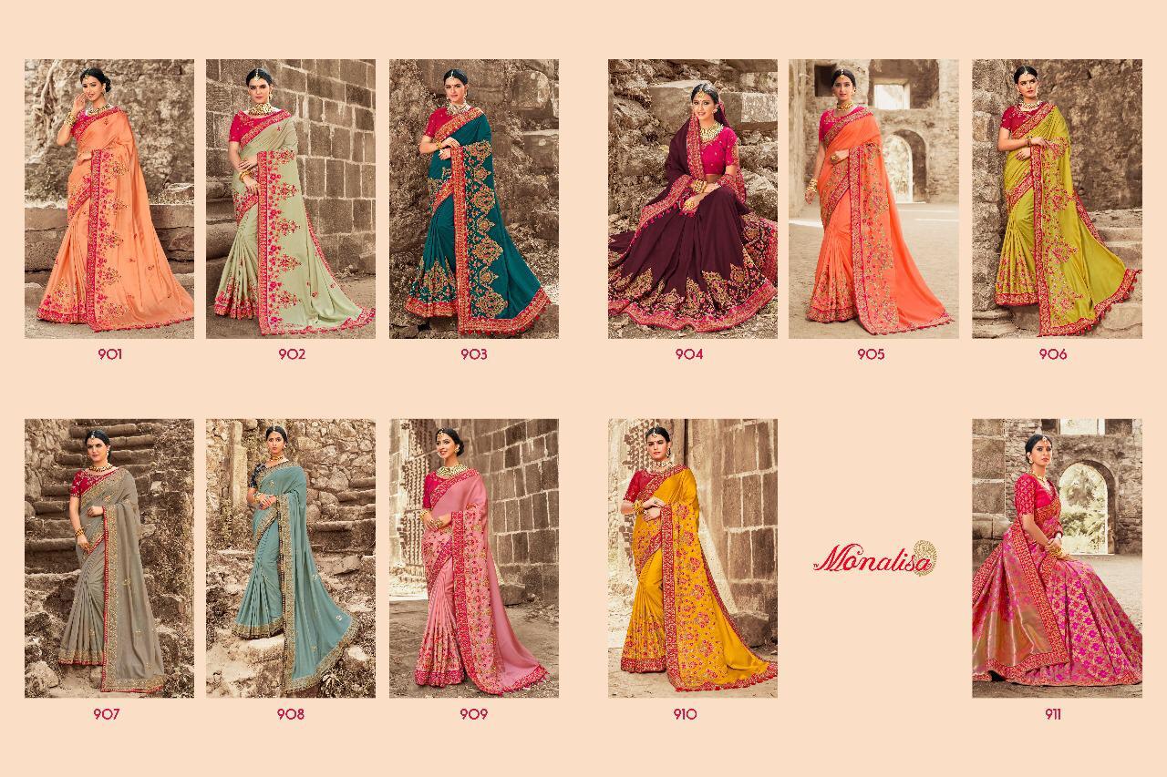 Monalisa 901 Series By Monalisa 901 To 911 Series Designer Wedding Collection Beautiful Stylish Fancy Colorful Party Wear & Occasional Wear Silk/ Modal Sarees At Wholesale Price