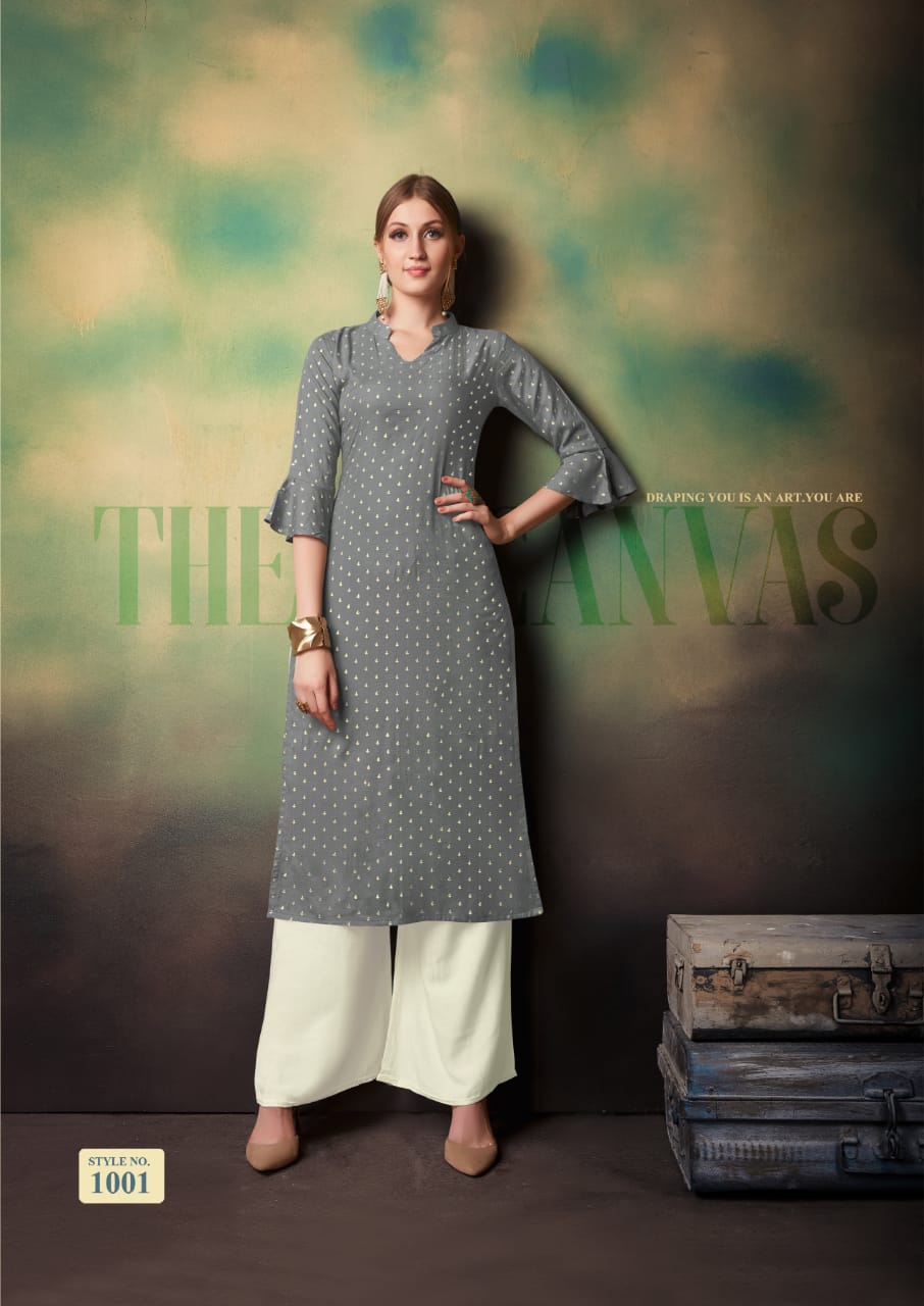 Monalisha Vol-1 By Manisha Fashion 1001 To 1004 Series Beautiful Stylish Fancy Colorful Casual Wear & Ethnic Wear & Ready To Wear Rayon Slub Lethar Foil Kurtis At Wholesale Price