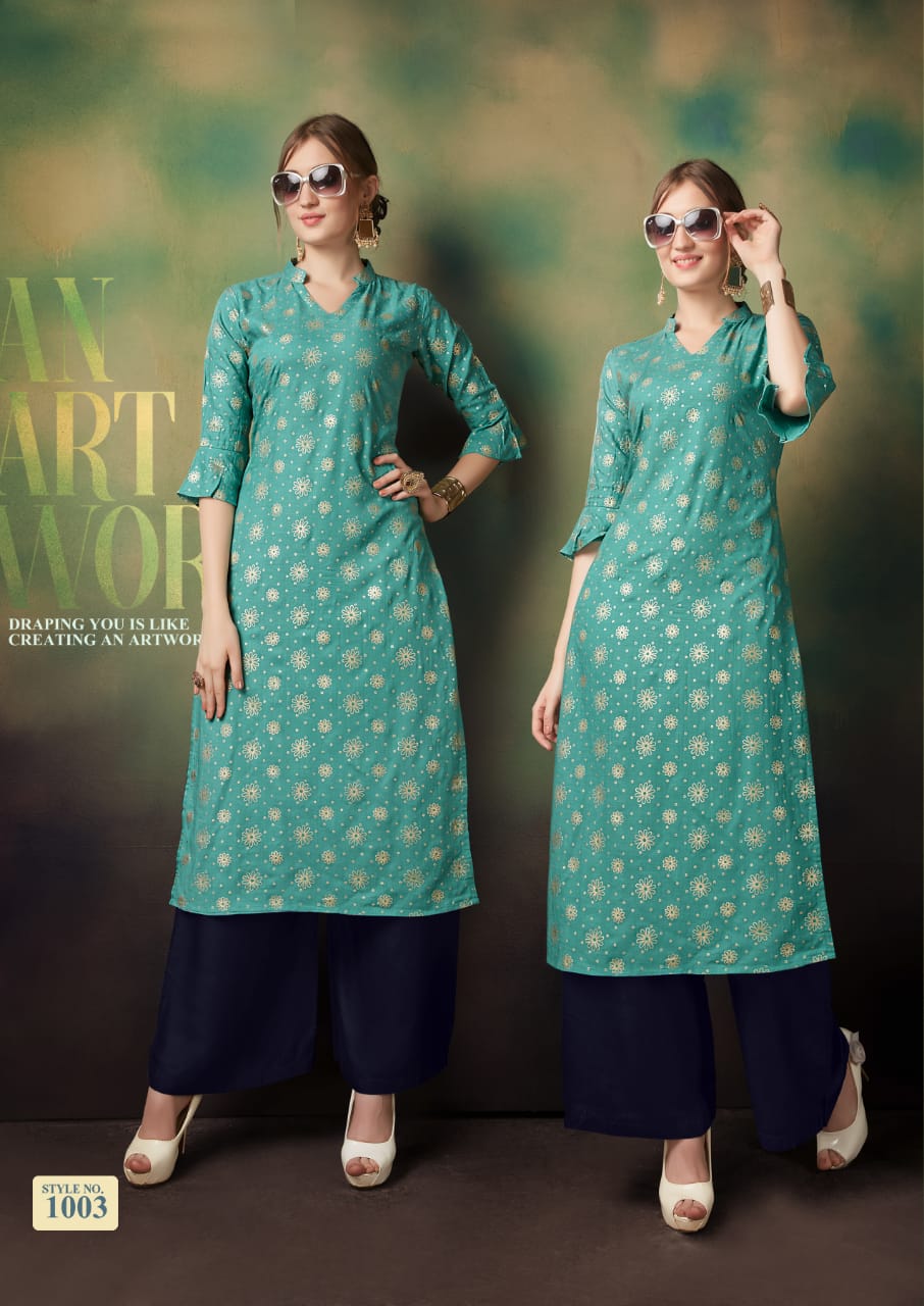 Monalisha Vol-1 By Manisha Fashion 1001 To 1004 Series Beautiful Stylish Fancy Colorful Casual Wear & Ethnic Wear & Ready To Wear Rayon Slub Lethar Foil Kurtis At Wholesale Price