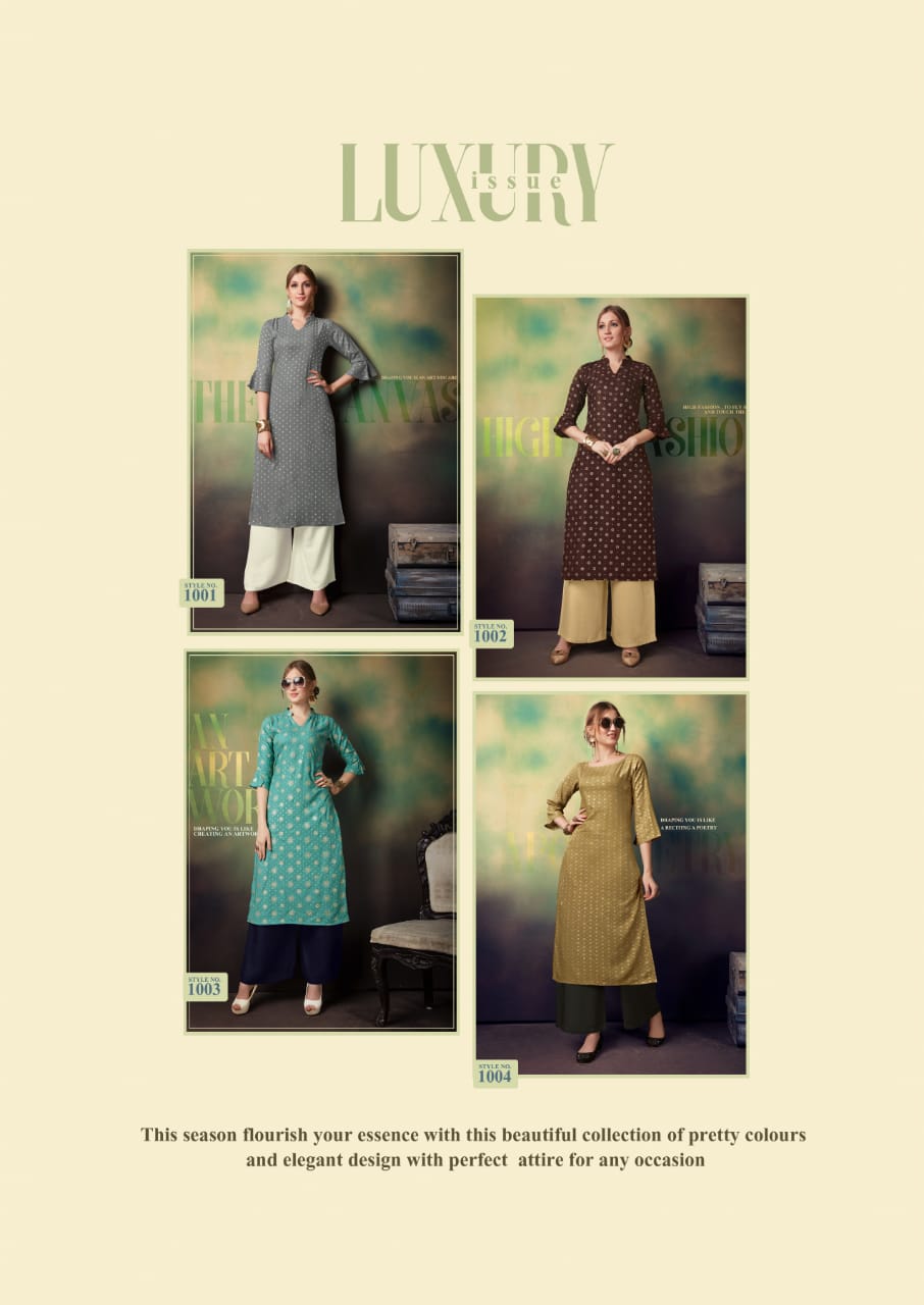 Monalisha Vol-1 By Manisha Fashion 1001 To 1004 Series Beautiful Stylish Fancy Colorful Casual Wear & Ethnic Wear & Ready To Wear Rayon Slub Lethar Foil Kurtis At Wholesale Price