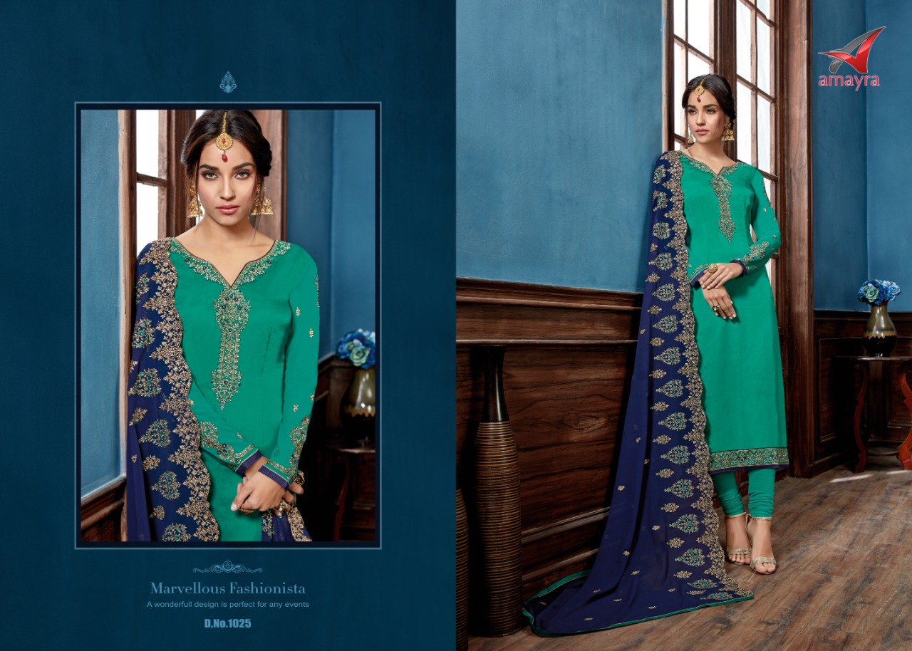 Monisha By Amyra 1025 To 1032 Series Beautiful Suits Stylish Colorful Fancy Casual Wear & Ethnic Wear Satin Georgette Dresses At Wholesale Price