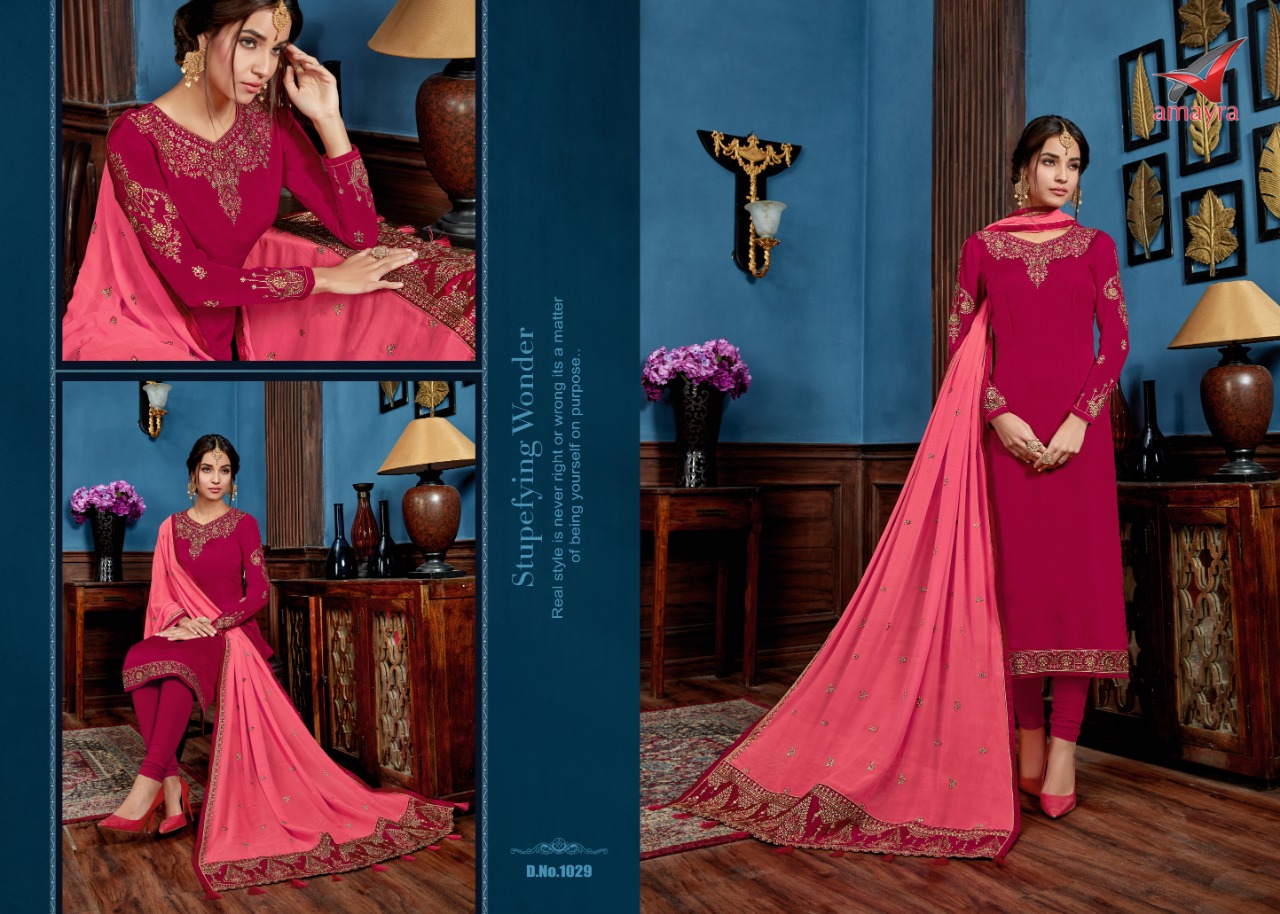 Monisha By Amyra 1025 To 1032 Series Beautiful Suits Stylish Colorful Fancy Casual Wear & Ethnic Wear Satin Georgette Dresses At Wholesale Price