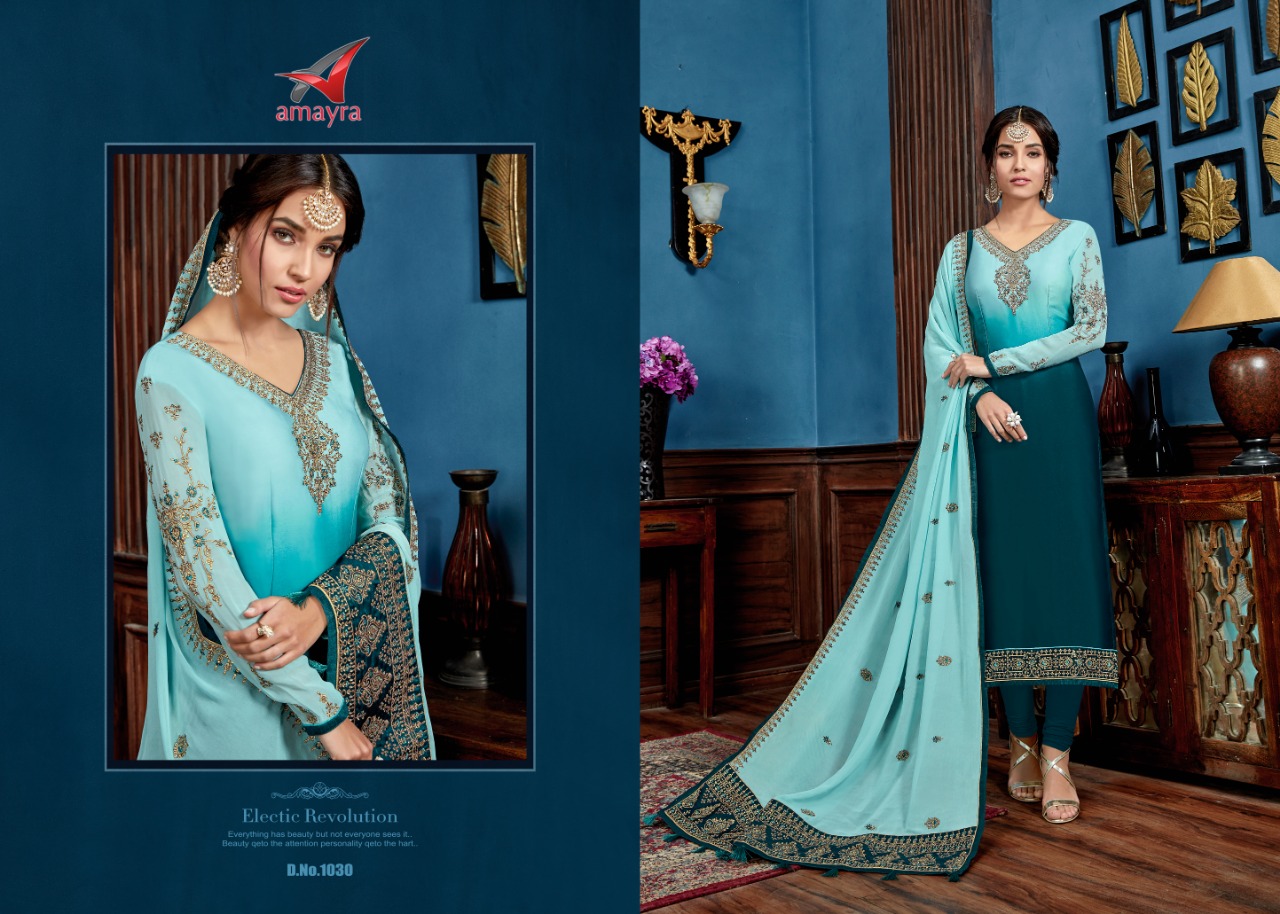 Monisha By Amyra 1025 To 1032 Series Beautiful Suits Stylish Colorful Fancy Casual Wear & Ethnic Wear Satin Georgette Dresses At Wholesale Price