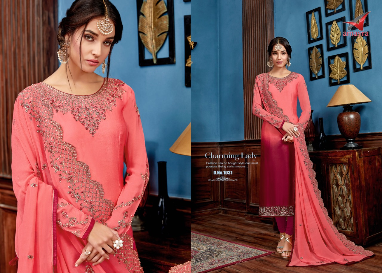 Monisha By Amyra 1025 To 1032 Series Beautiful Suits Stylish Colorful Fancy Casual Wear & Ethnic Wear Satin Georgette Dresses At Wholesale Price