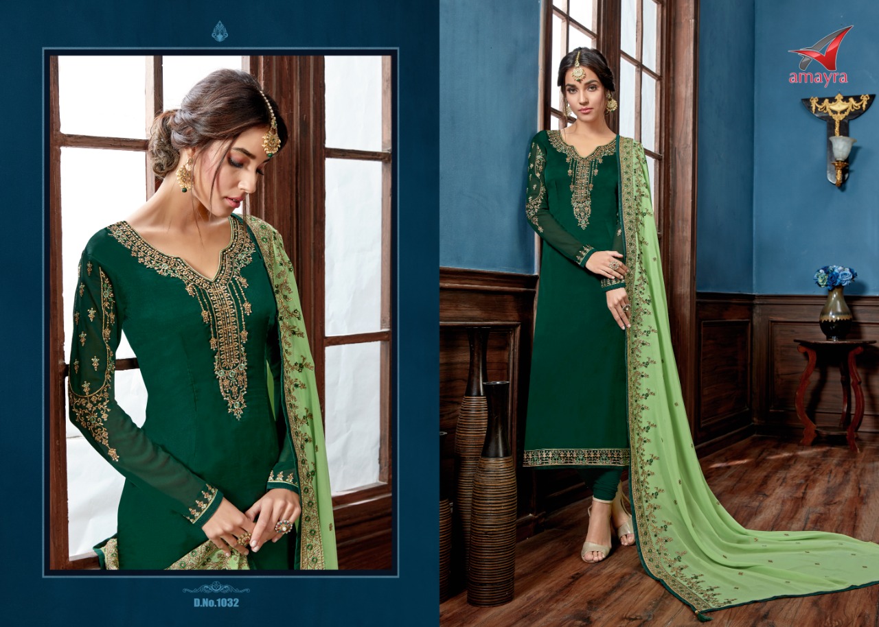 Monisha By Amyra 1025 To 1032 Series Beautiful Suits Stylish Colorful Fancy Casual Wear & Ethnic Wear Satin Georgette Dresses At Wholesale Price